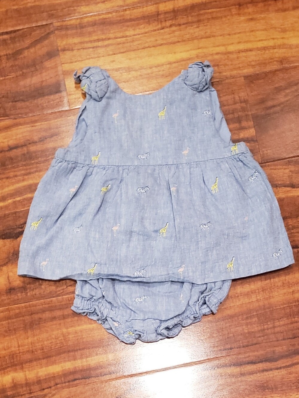 Janie and Jack EUC 18-24 months  chambray jungle animal 2-piece set